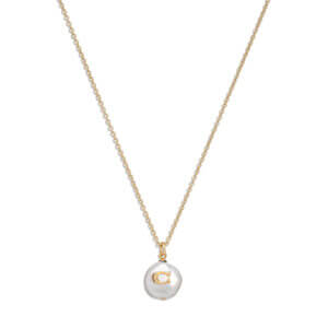 Coach Gold Coin Pearl C Short Pendant Necklace